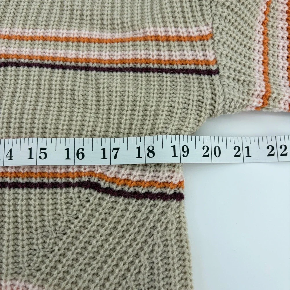 Maurices Medium Sweater Tan Striped Henley V-Neck‎ Button Shaker Knit Boho